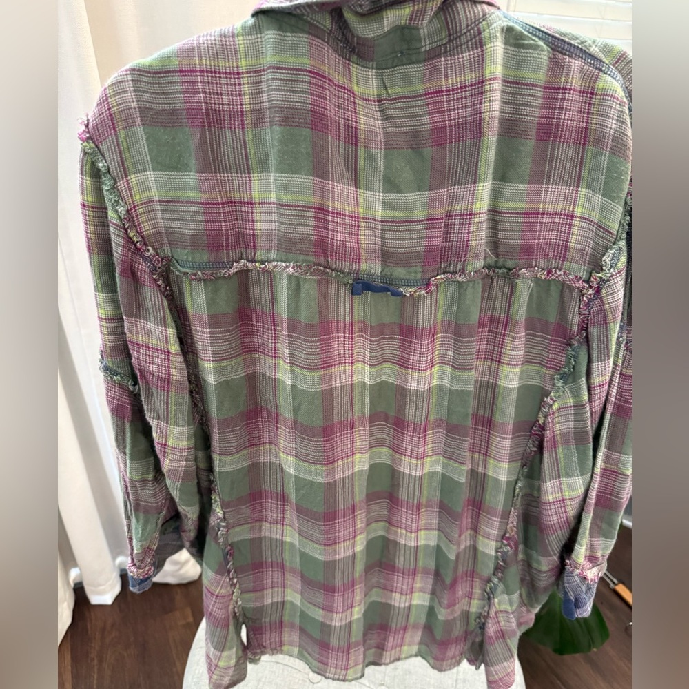 Free People Plaid Patchwork Ruffle Button-Up Flan… - image 4